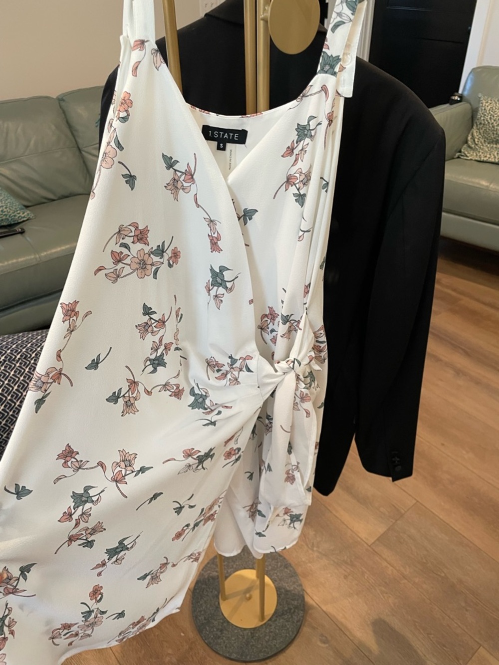 1.STATE White Floral Wrap Dress with Blush & Sage Accents